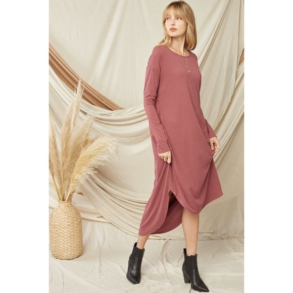 Entro Ribbed Pocket Midi Dress, Marsala - Picture 4 of 6